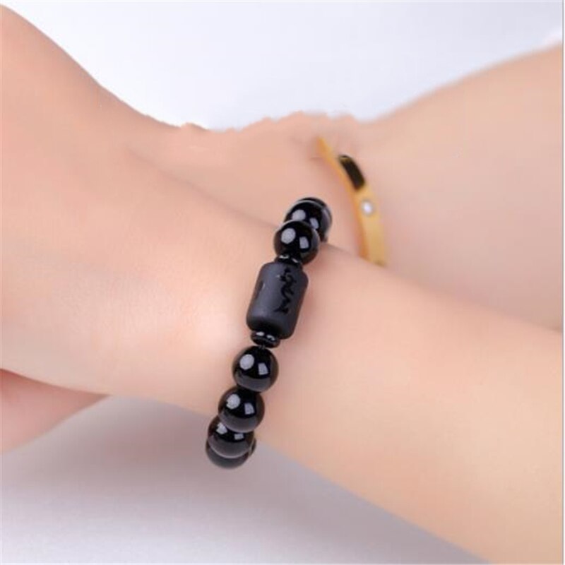 6Mm 8Mm Geliefde Stijl Zwarte Steen Obsidiaan Kralen Armband Multilayer Transfer Luck Armband & Bangle Sieraden Voor paar