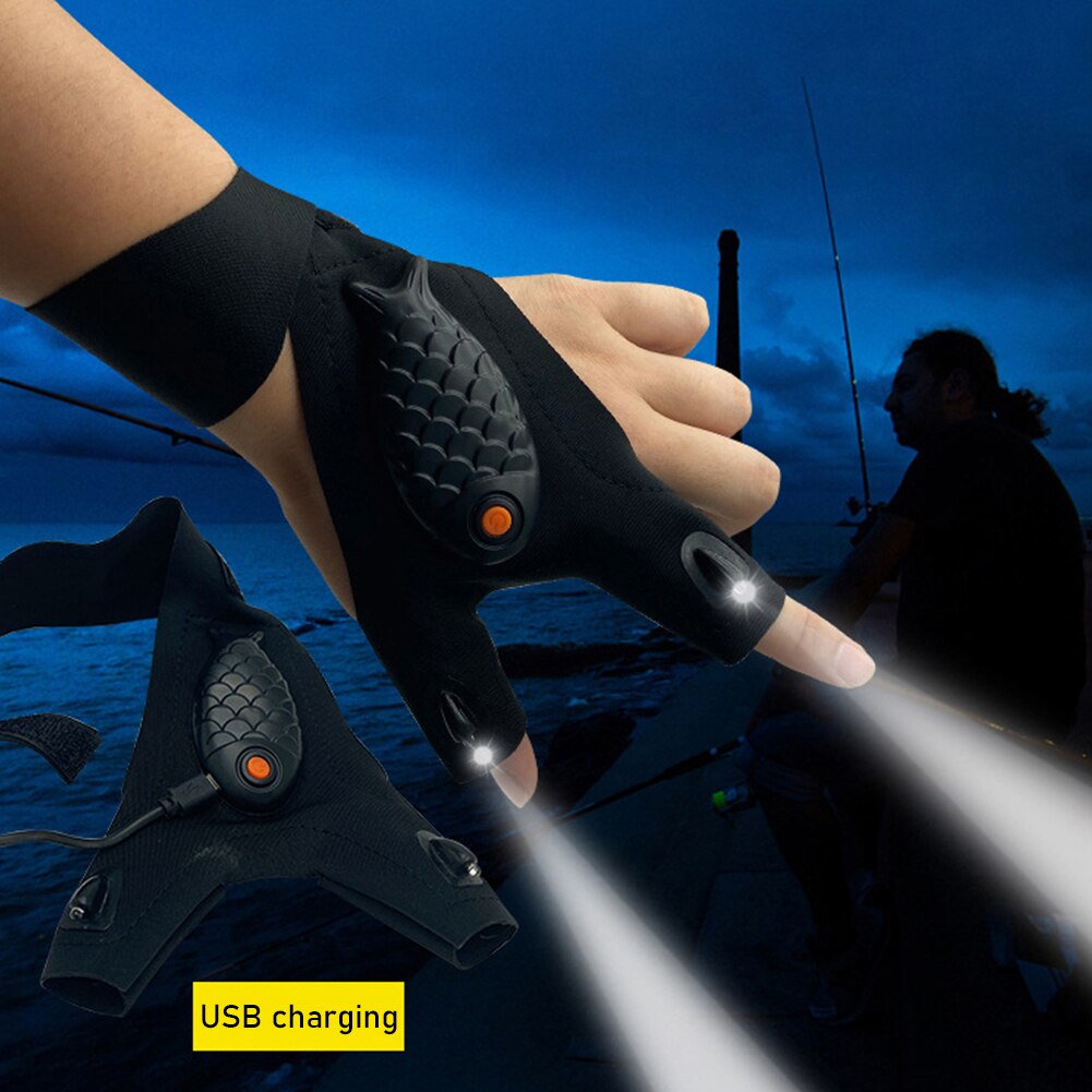 Rechargeable Flashlight Gloves Fingerless Gloves LED Lighting Repair Finger Lamp For Outdoor Night Fishing Camping Hiking Tool