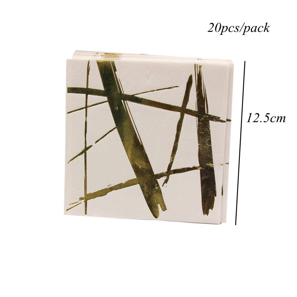1 set vitguld marmor pappersmugg/tallrikar/servett rand engångsservis dukat bordsdekoration för bröllopsfesttillbehör: 20 st vit servett
