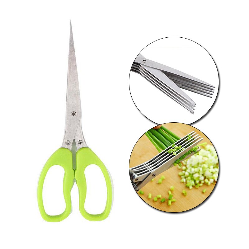 Multifunctional Muti Layers Stainless Steel Knives 5-Layers Kitchen Scissors Scallion Cutter Herb Laver Spices Cook Tool Cut