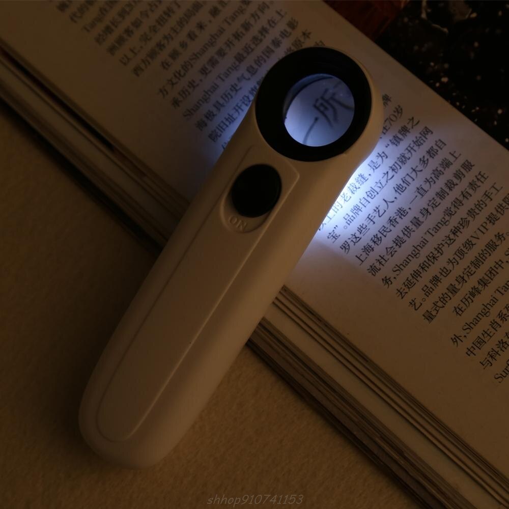 40X Handheld 2 LED Light Magnifier Reading Magnifying Glass Lens Jewelry Loupe Oct
