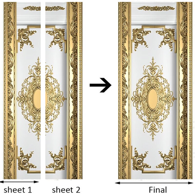 Self-Adhesive Door Sticker European Style Luxury Gold Carvings Wallpaper Living Room Bedroom Poster Mural Pvc Waterproof Sticker