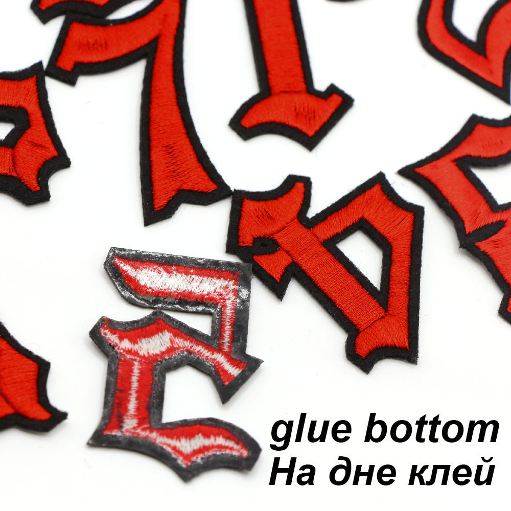 1Pc Red Number Patches Gothic Style Alphabet Embroidery Patches Iron On Patches for Clothes DIY Name Garment Accessories