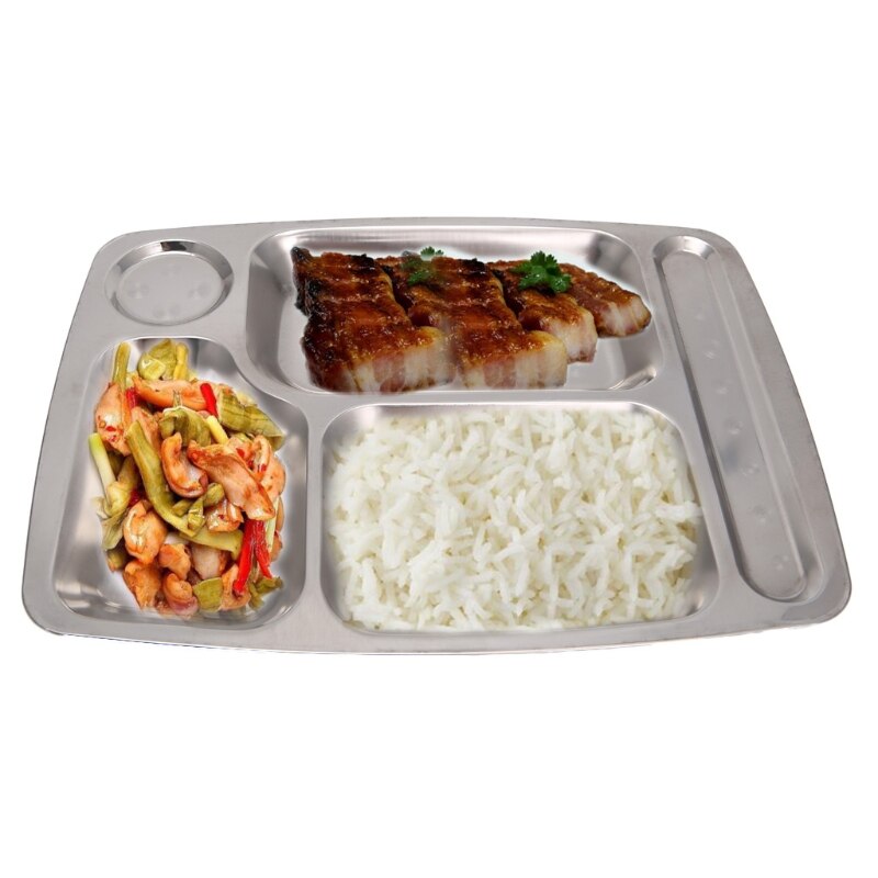 Rustfrit stål børn fade middagsplader opdelt middagsbakke frokost container mad tallerken til skolekantine 3/4/5 sektion