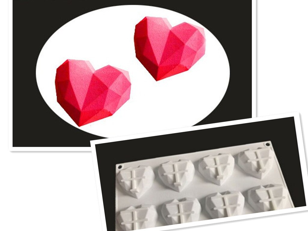 8 aangesloten diamant hart siliconen cakevorm 3D Zeep Maken Van Mallen