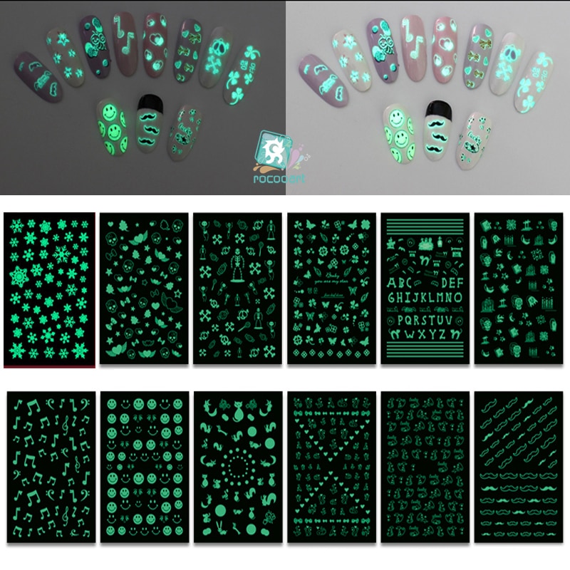 Sn luminous series nail art stickers tips dekoration negle wraps harajuku glædelig jul xmas musik manicura klistermærker