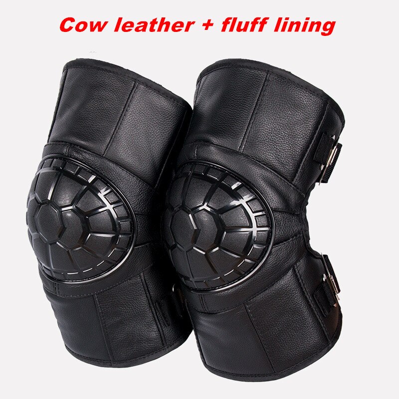 Genouillères de moto chaudes d'hiver en cuir pu + doublure en peluche pour voiture électrique, scooter, motocross, course, jambières de protection des genoux: Sy -01b