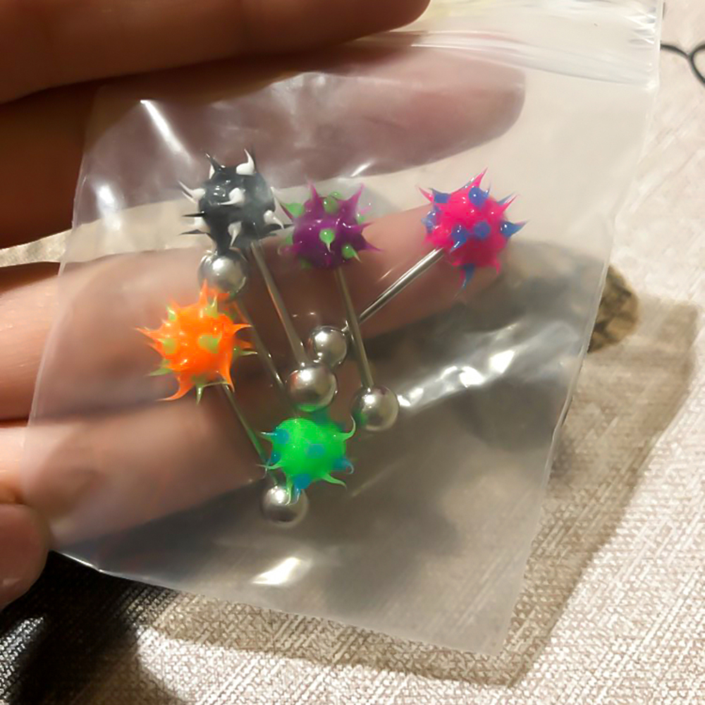HONGTU 5 uds anillos para lengua bola de silicona de colores mezclados Piercing para lengua barra para mujeres joyería para Piercing corporal de acero inoxidable 14G