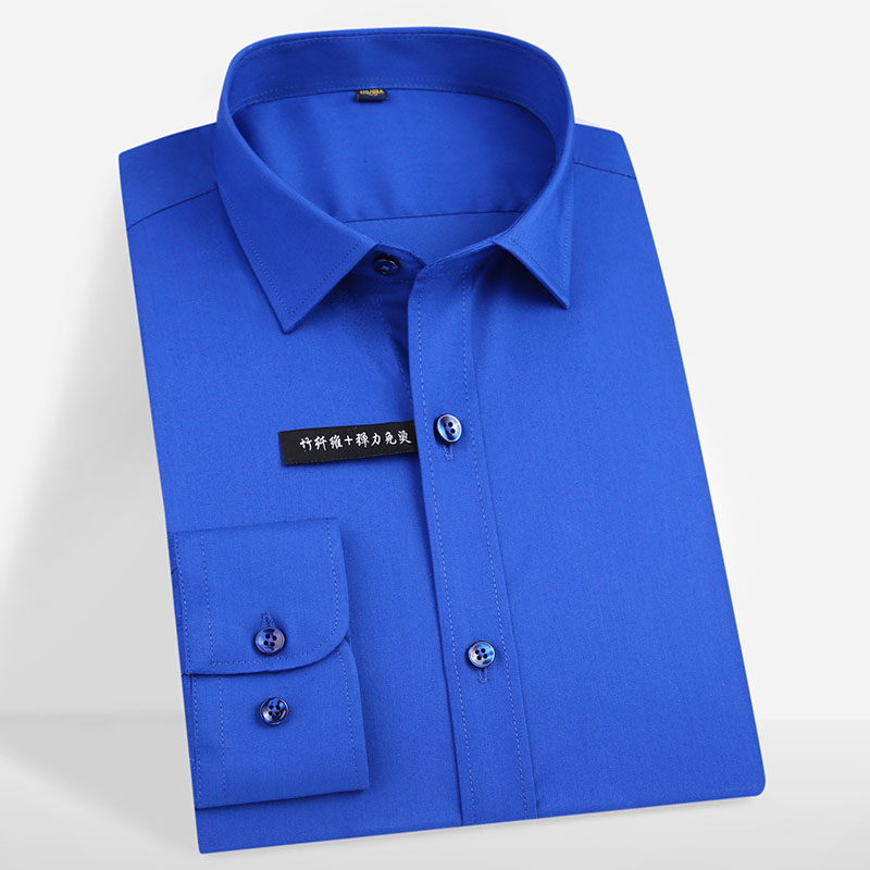 Hommes chemise solide bambou Fiber élastique confortable à manches longues chemise facile d'entretien formel hommes robe chemises de grande taille 5xl hommes hauts: PJZL12 / 38
