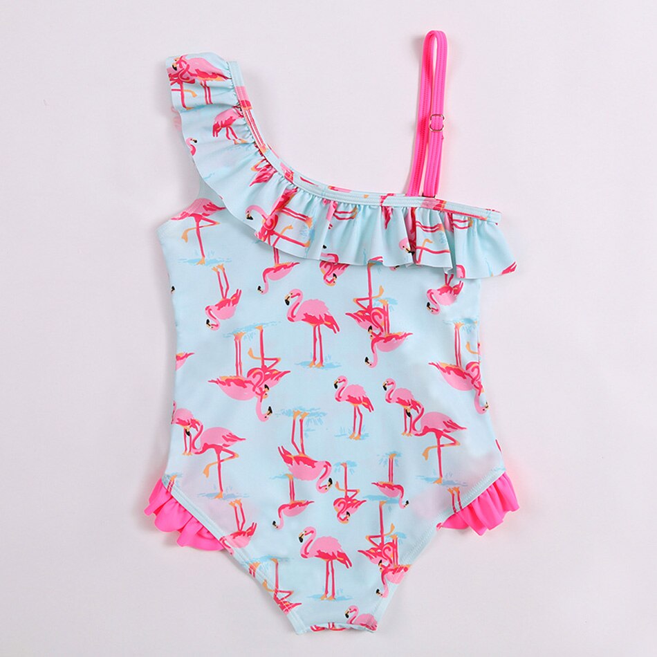 2-8 Years Girl Swimwear Kids Flamingo One Piece Girl Swimsuit Ruffle Little Girl Bathing Suit Toddler Children Swimwear Monokini