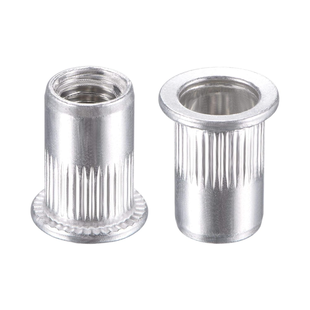 Tuercas M6 de aleación de aluminio, tuerca de inserción roscada de cabeza plana moleteada, plata, 50 Uds.: Bronce