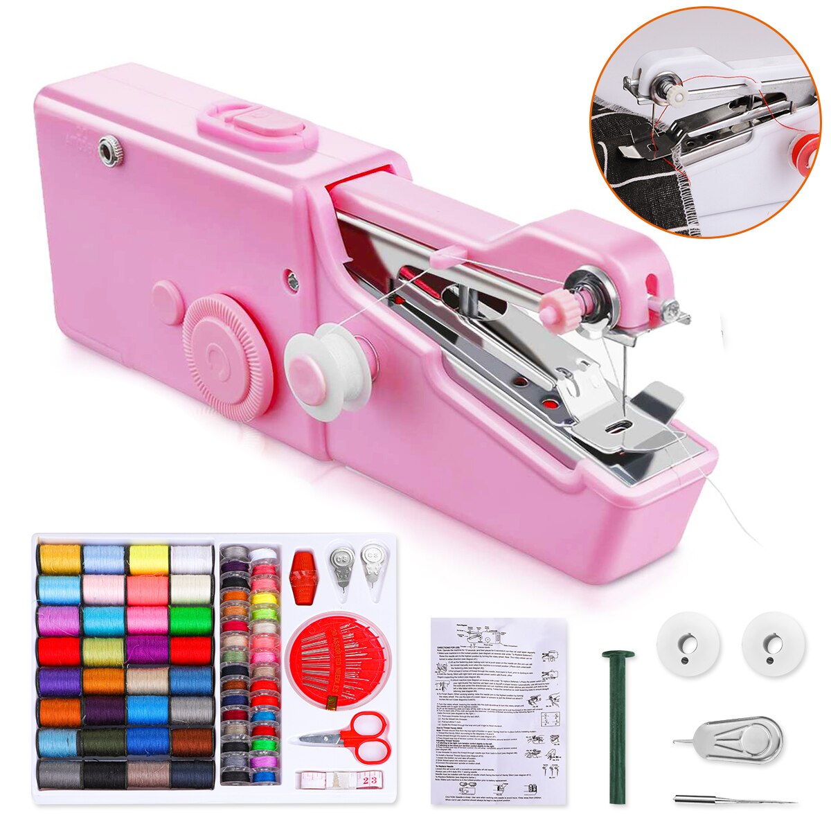 Draagbare Mini Hand Naaimachine Set Huishoudelijke Quick Stitch Naaien Handwerken Cordless Kleding Stoffen Elektronische Naaimachine: B193032