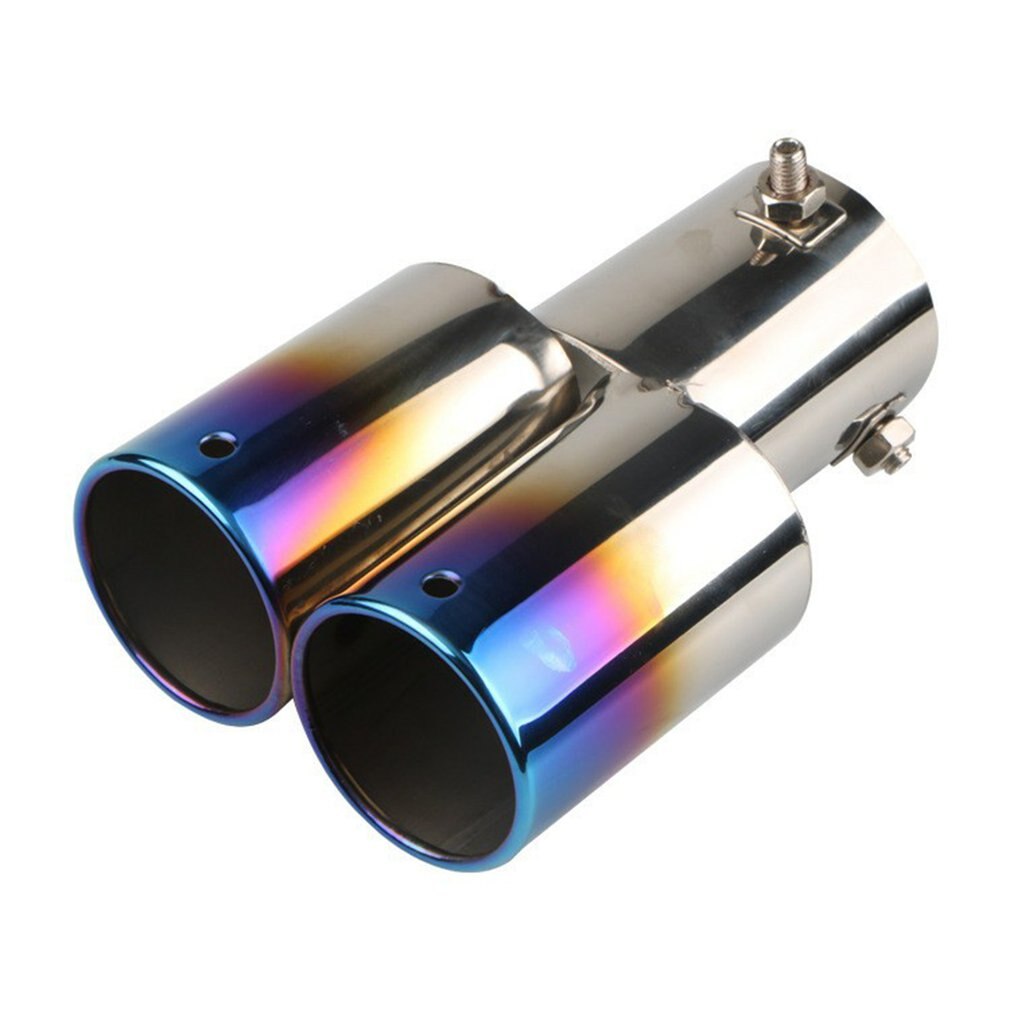 Dual Outlet Car Exhaust Tip Stainless Steel Slant Rolled Edge Auto Muffler Silencer Universal Black+Silver Car Exterior Supplies: 02