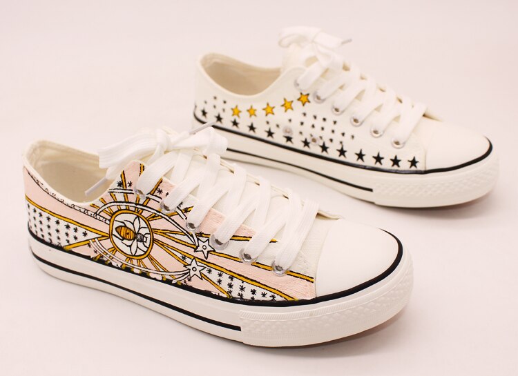 Casual canvas schoenen dames handbeschilderde sneakers canvas schoenen lage top platte zool vetersluiting herfstnieuws antislip maat 35-44