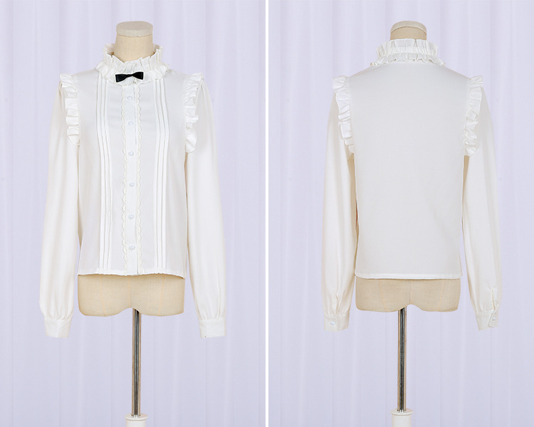 Japansk collegestil vintage dubbelknäppt spets slagslag svala svans trench lolita kappa långärmad skjorta shorts kostym loli cos: Topp / S