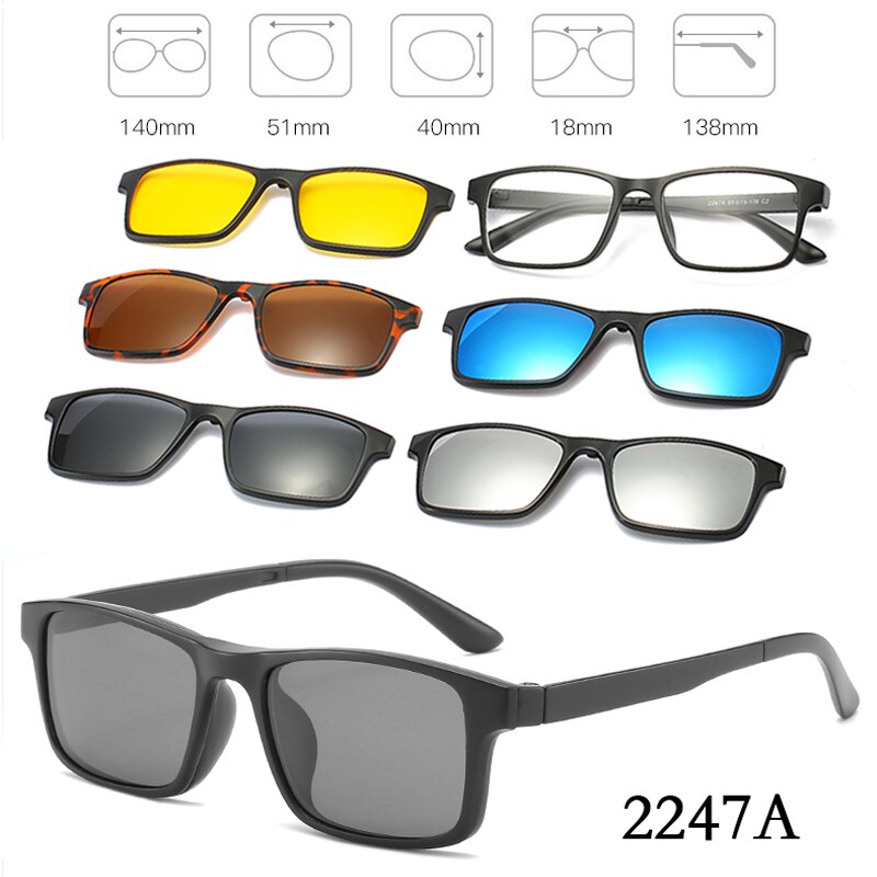 6 In 1 personalizzato uomo donna occhiali da sole magnetici ottici polarizzati Clip magnete Clip su occhiali da sole Polaroid Clip su montatura per occhiali da sole: 2247A