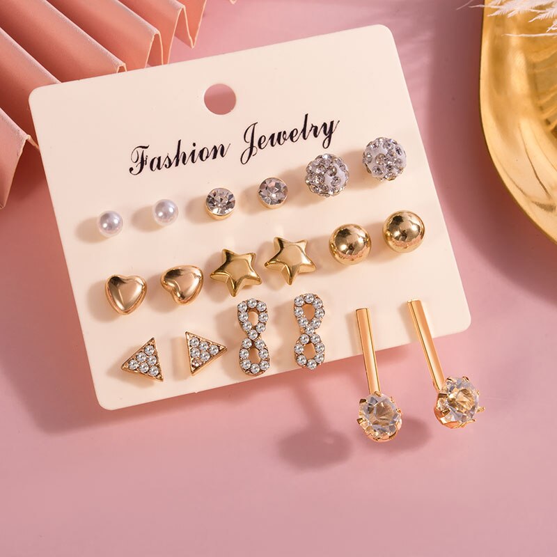 Women's Earrings Set Pearl Stud Earrings For Women Bohemian Geometric Small Crystal Heart Earrings Punk Jewelry: Combo 250