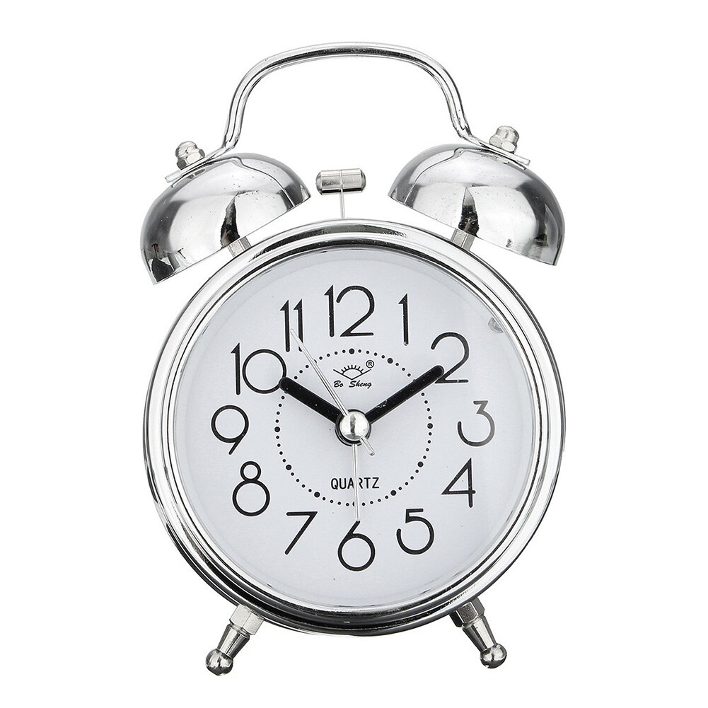 Round Classic Decorative Bedside Double Bell Silent Cute Desktop Quartz Snooze Battery Operated Living Room Alarm Clock