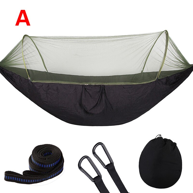 1pcs outdoor camping single double nylon automatic quick-opening hammock with mosquito net S7B0984: A / 290X140CM