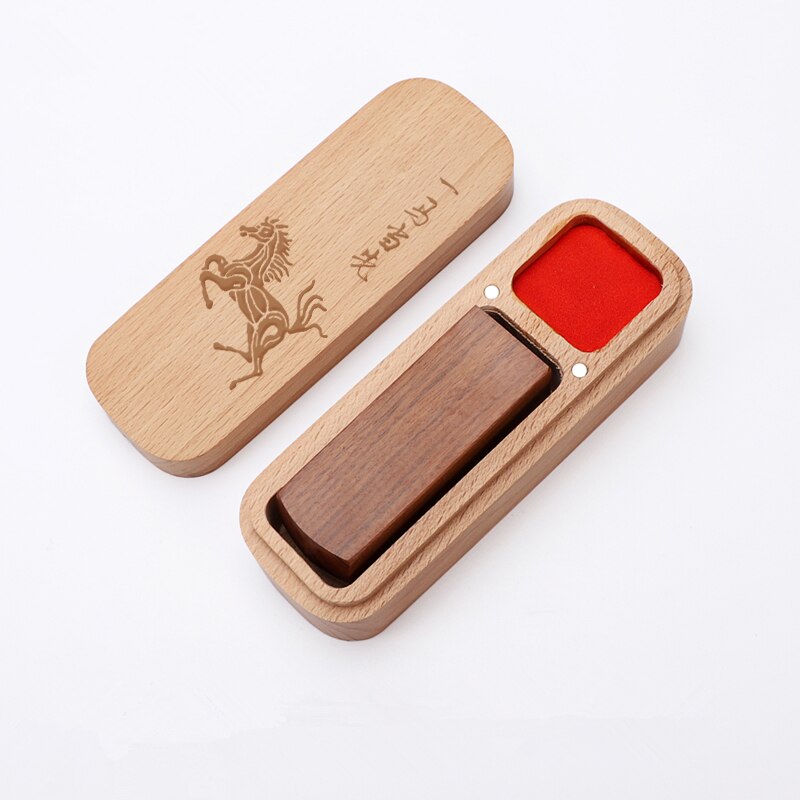 Custom Natural Beech Seal Box Portable Box of Calligraphy Personal Name Stamp Wooden Seal Storage Box Ox Horn Stamp Box
