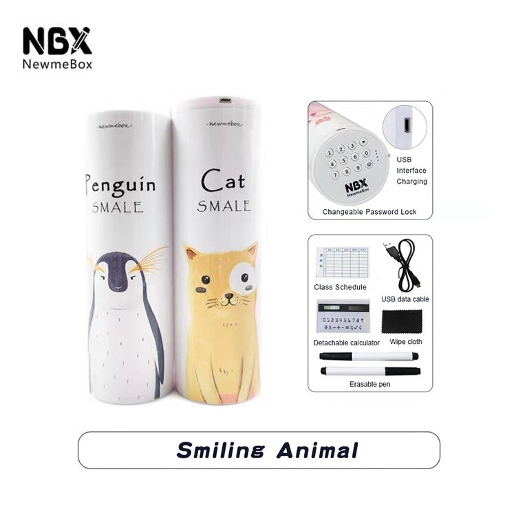 Newmebox Password Pencil Case Cartoon Pattern Pen Holder Large Capacity Stationery Box Coded Lock Home Office School Storage Bag: Smiling Animal