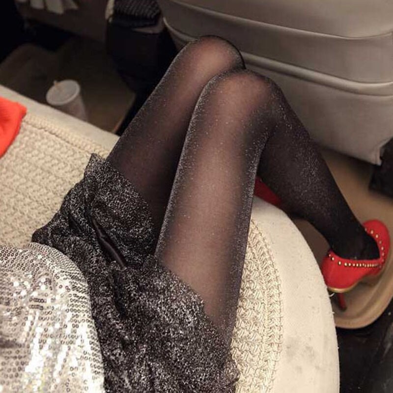 Collant Ultra-fin à paillettes pour femmes, en soie, argenté, brillant, printemps