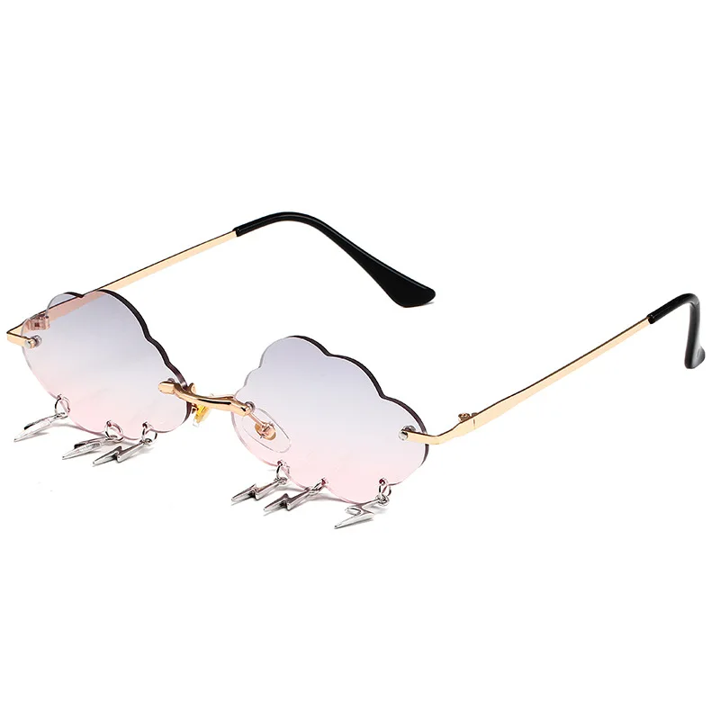 Mode Randloze Wolkvormige Zonnebril met Bliksem Hanger Y2K Dames Luxe Zonnebril Shades UV400 SG28