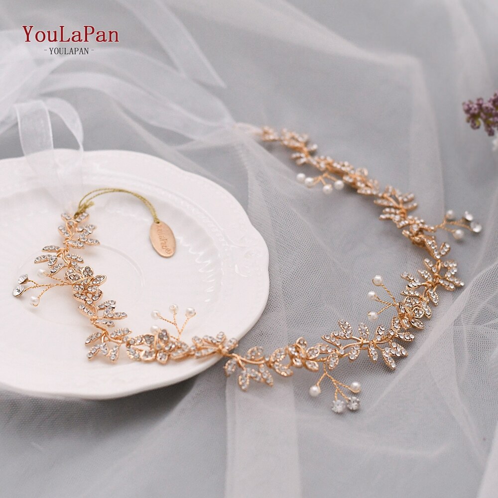 YouLaPan-Cinturón de boda SH89 dorado con diamantes de imitación, cinturón de boda, cinturones de novia con flores doradas con perlas