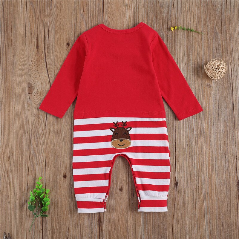 Mijn Eerste Kerst Kleding Voor Jongens Meisjes Ronde Hals Brief Cartoon Gedrukt Streep Lange Romper Jumpsuit 0-24M