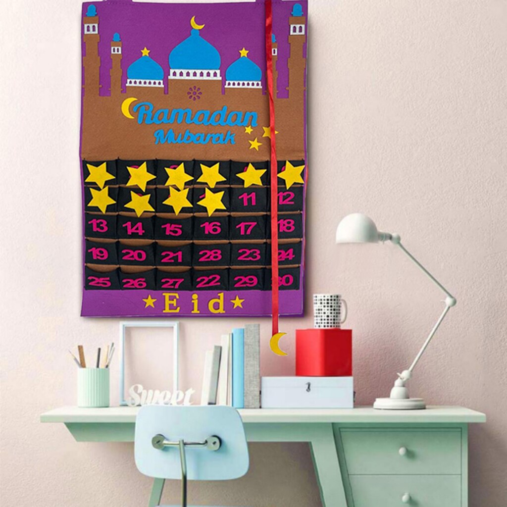 Ramadan Calendar Decorations Supplies Mubarak Hanging Calendar: Purple