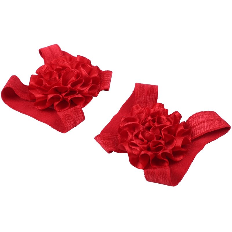 3 Stuks Een Set Leuke Baby Meisjes Peuter Bloem Haarband Hoofdband Bloem Barefoot Sandaal/Schoenen Set Kinderen Accessoires Rood