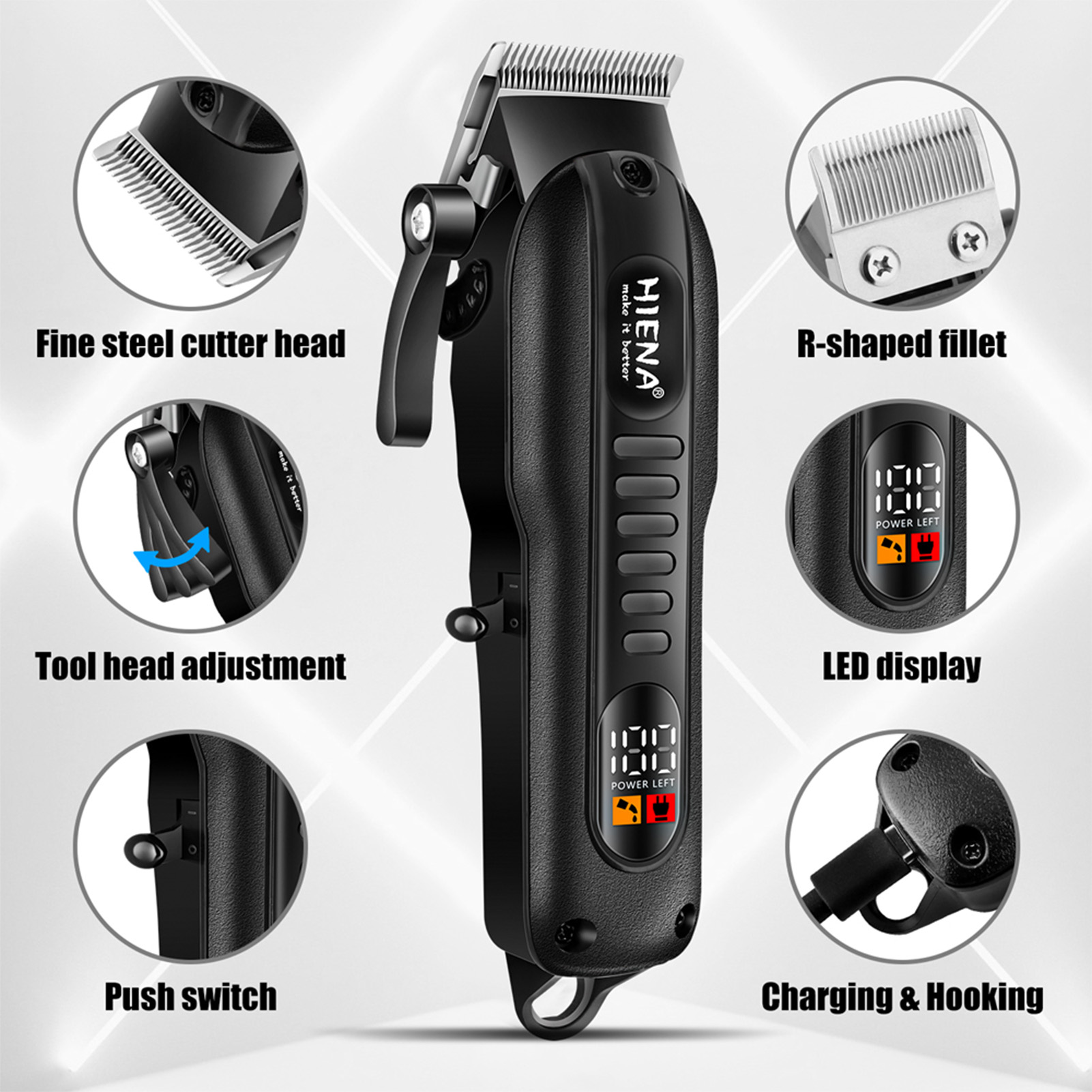 HIENA Tondeuse 1200mAh High Power Elektrische Tondeuse Set Professionele Kapper Haar Snijmachine Draadloze Tondeuse