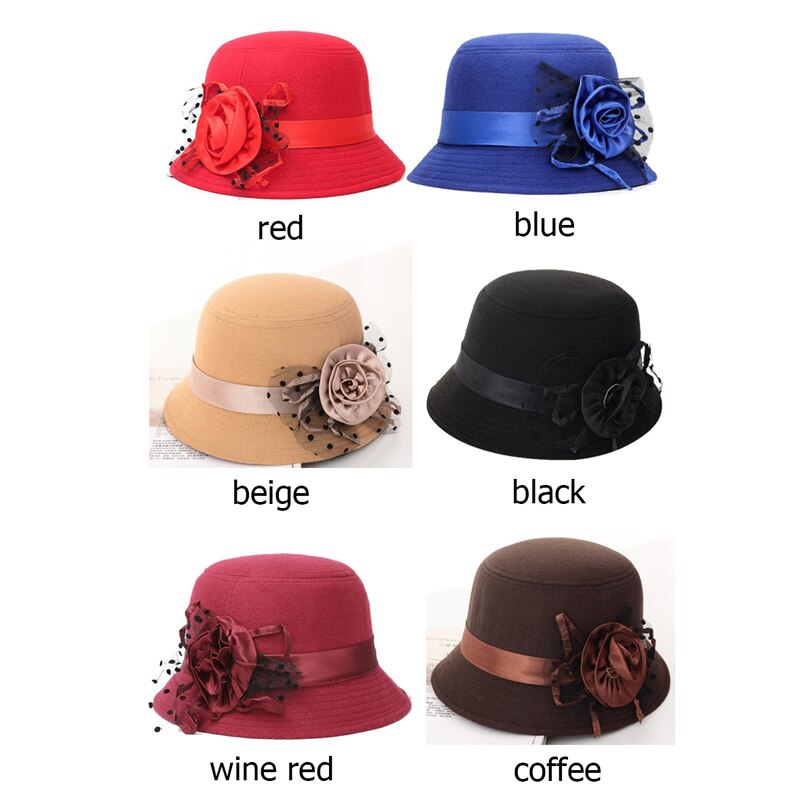 Zuivere koepelvormige wollen dames fedora dames lente winter hoeden voor vrouwen fedora's bloemen effen wol dame gorras brede rand meisjes fedora's