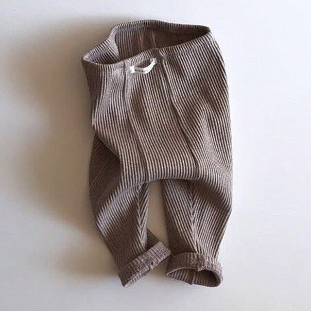 Modis Peuter Kids Baby Geribbelde Herfst Casual Broek Solid Fit Gestreepte Geplooide Elastische Band Baby Meisjes Jongens Bodems Broek