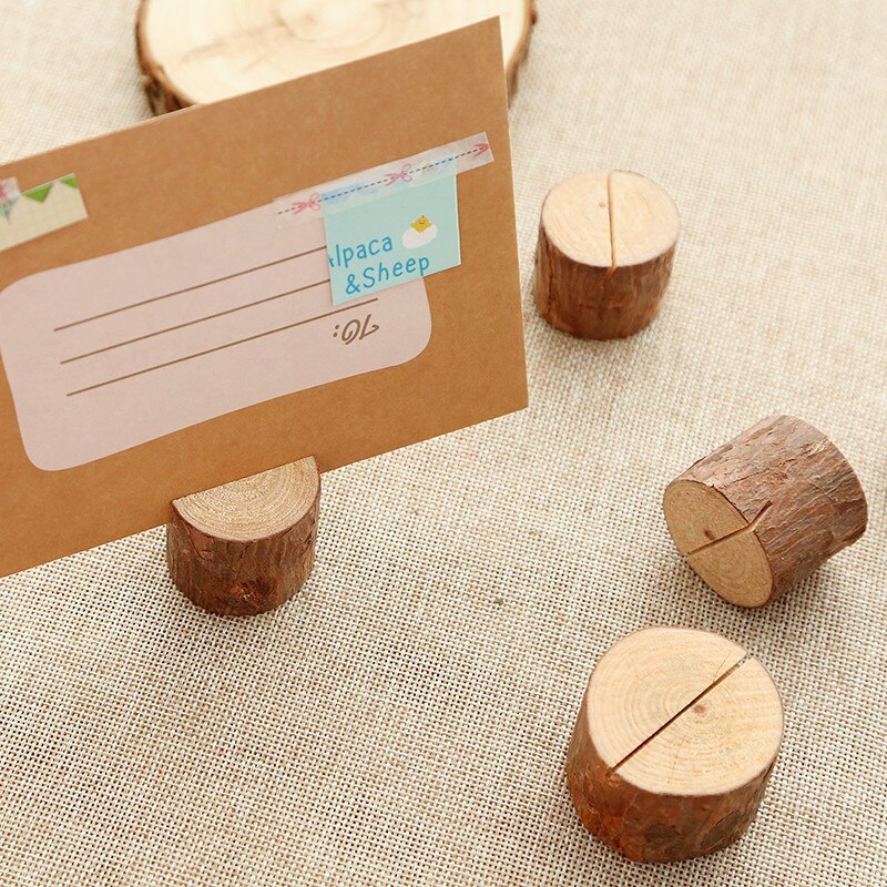 1pcs ecology simple stump wooden memo clip message block literary art card photo message folder