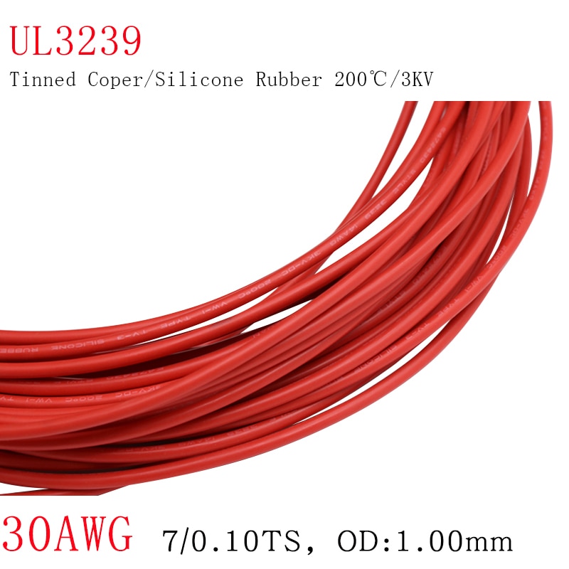 1M 30AWG UL3239 Flexibele Silicone Draad Geïsoleerde Vertind Koperen Elektrische Kabel Silicagel Zachte Heatproof Diy Core Test Lijn 3KV