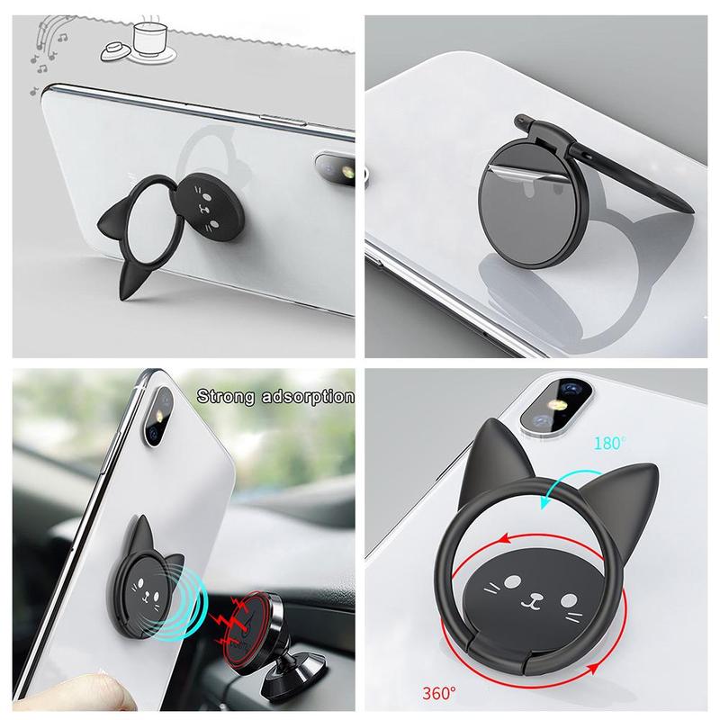 Metalfinger ringholder mobiltelefon smartphone bilmonteringsbeslag holder holder sød kat magnetisk bilbeslag stativ tilbehør