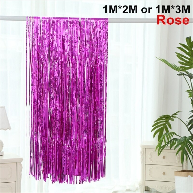 Metallic Foil Fringe Party Backdrop Curtains Glitter Tinsel Foil Fringe for Christmas Wedding Birthday Party Wall Decorations: rose / 3mx1m (length width)