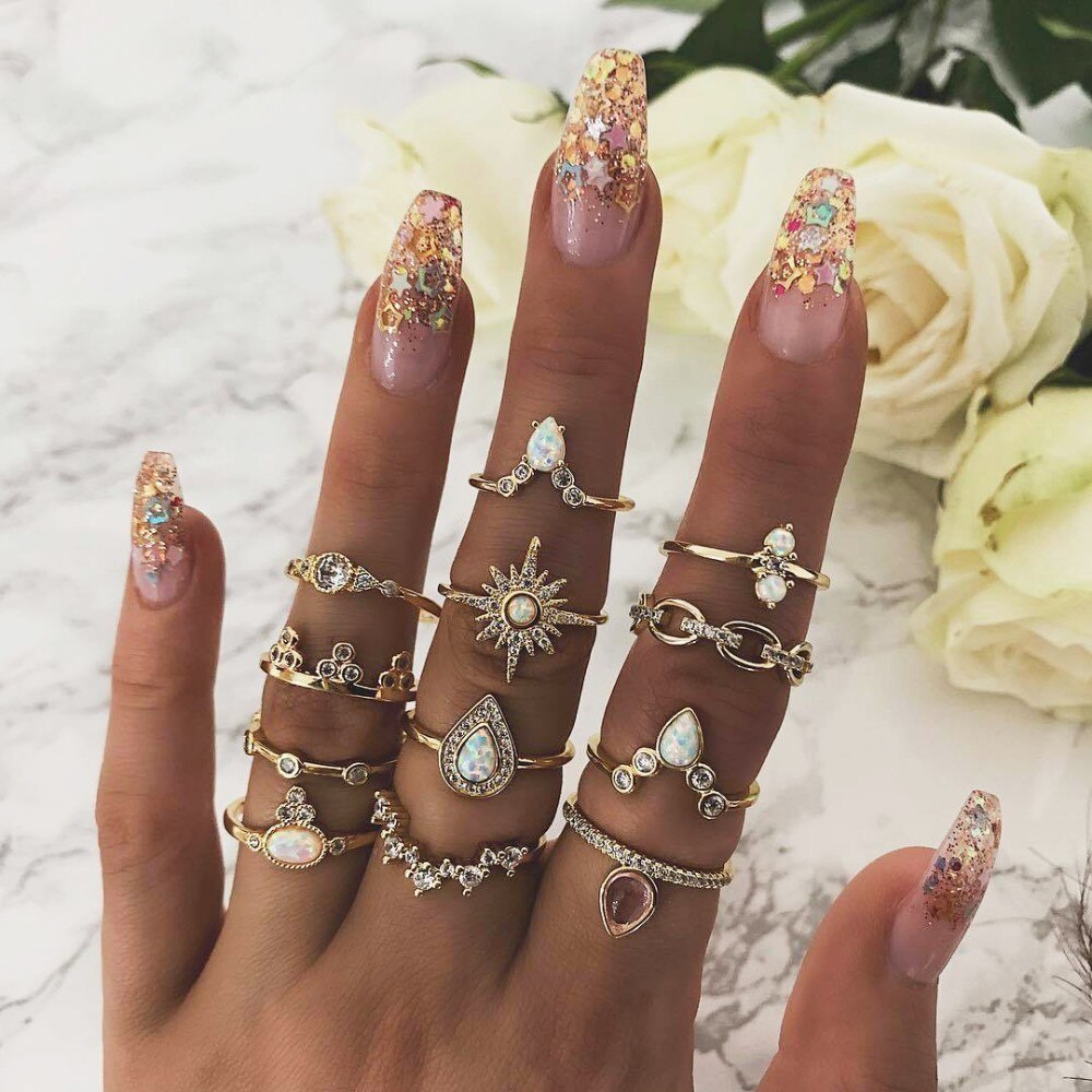 10 Stijlen Vintage Gold Knuckle Rings Set Voor Vrouwen Punk Resin Stone Midi Vinger Ringen Vrouwelijke Turkse Boho Sieraden Bague femme: Big Star Crown