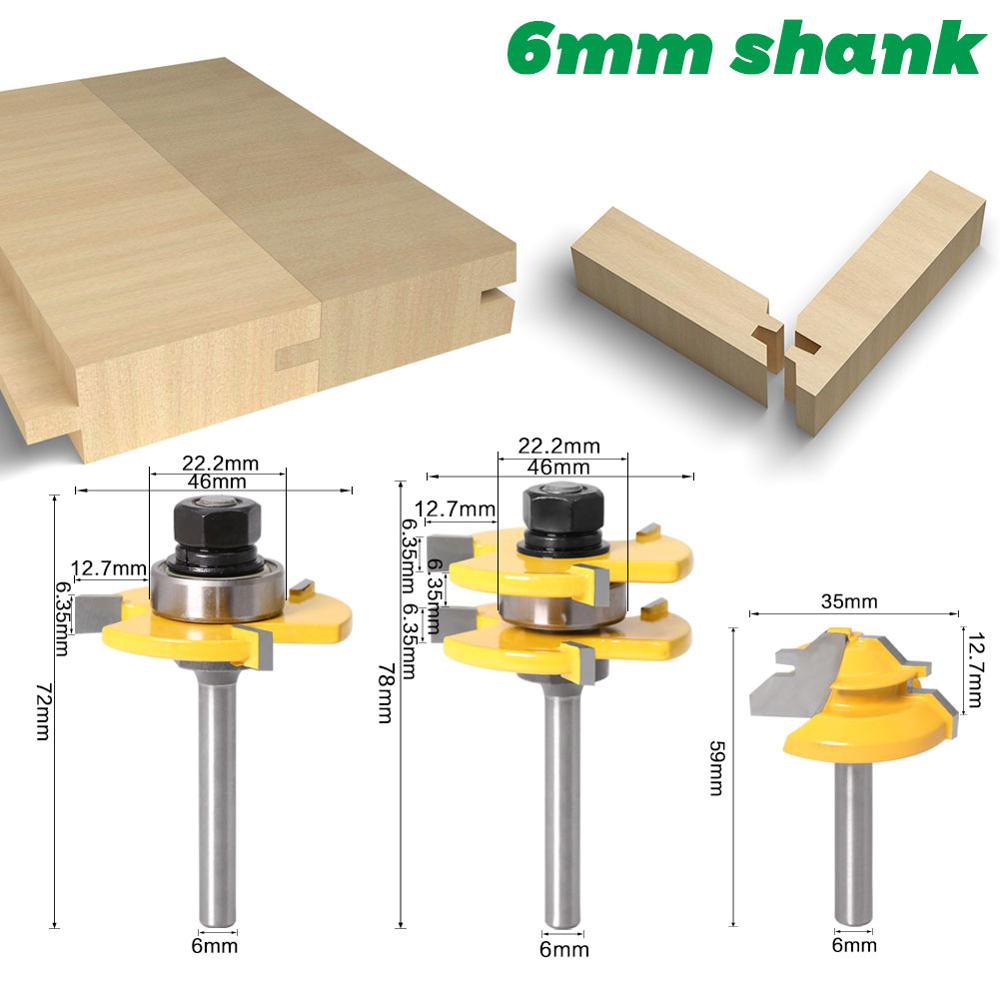 3 pc 6mm 1/4 Shank Tongue &amp; Groove Joint Assembly Router Bit 1Pc 45 Degree Lock Miter Route bit woodworking tools