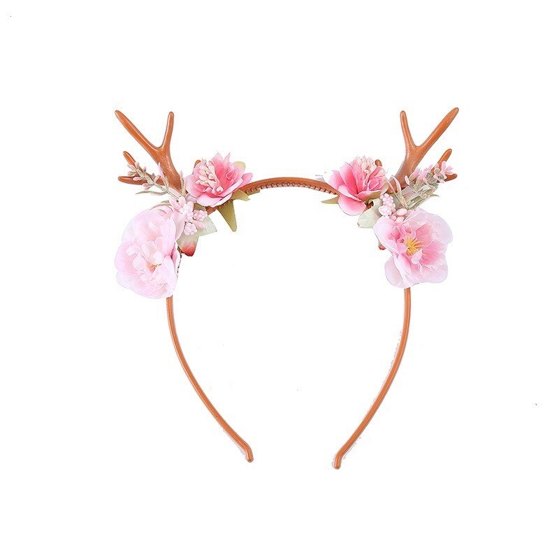 Kerst Hoofdbanden Gewei Elastische Hoofdband Kids Hoofddeksels Rendier Bloem Ornamenten Kerstversiering Partij Cosplay: Roze