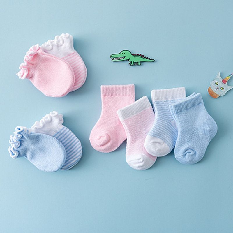 4 pares crianças bebê recém-nascido meias luvas anti-risco respirável elasticidade proteção rosto luvas chuveiro presente