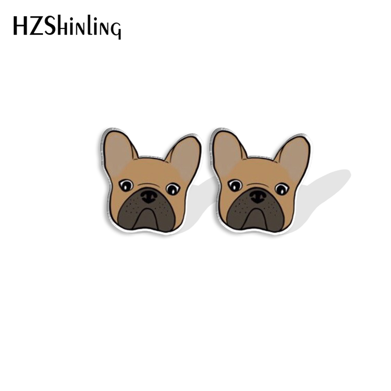 Pendientes con pasador de cabeza de Bulldog Francés para amantes de los perros, pendientes de resina acrílica, joyería hecha a mano epoxi, para amigos, novedad de 2023: PLATEADO