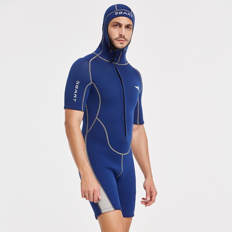 Herren-shorty-neoprenanzug, 3mm -tauchanzug, frontreißverschluss, kapuze, schnorcheln, surfen, kajakfahren, kanufahren, kaltwasser-neoprenanzüge