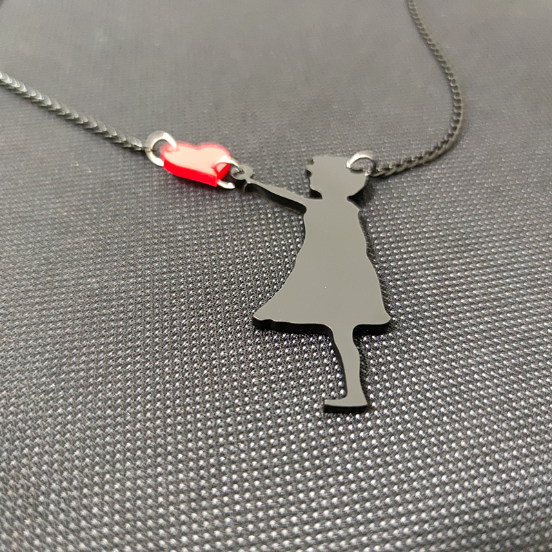 Kuguys Het Meisje Met Rood Hart Hanger Ketting Voor Vrouwen Figuur Zwart Silhouet Sieraden Acryl Leuke Accessoires