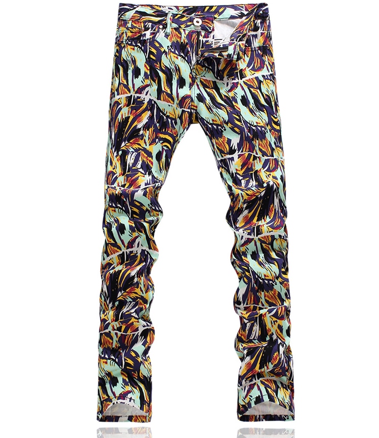 3d skinny jeans med print til mænd til mænd casual stretch bomulds blomsterbukser graffiti malede lange bukser: 29