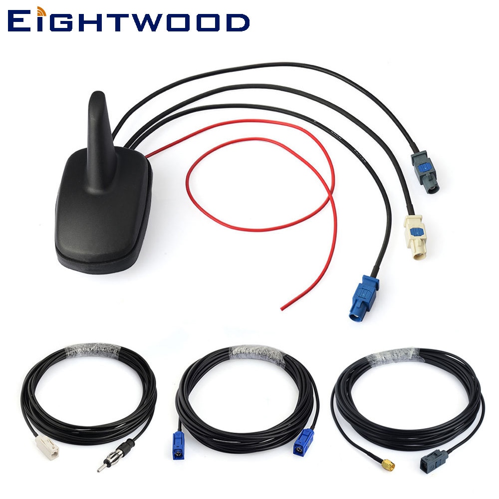 Eightwood bil digital radio dab dab+fm+gps forsterket antenne takmontering hai fin antenne og erstatning fakra sma kabelsett