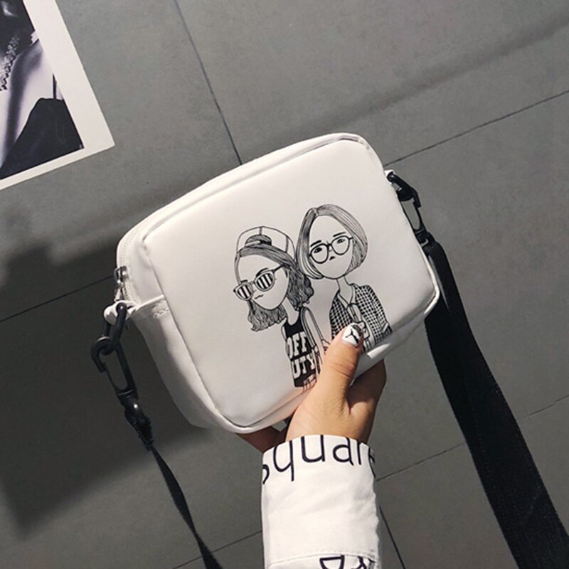 Kvinder tegneserie tryk små firkantede vilde skuldertasker personlighed pu læder messenger taske kvindelige crossbody tasker