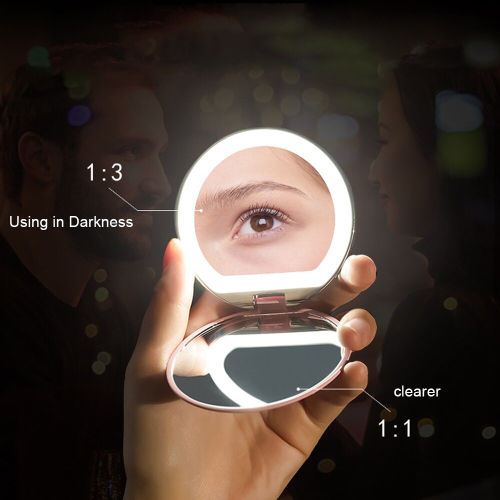 1X/3X Magnifying Lighted Makeup Mirror Light Mini Round Portable LED Make Up Mirror Pocket Makeup Mirror with Light