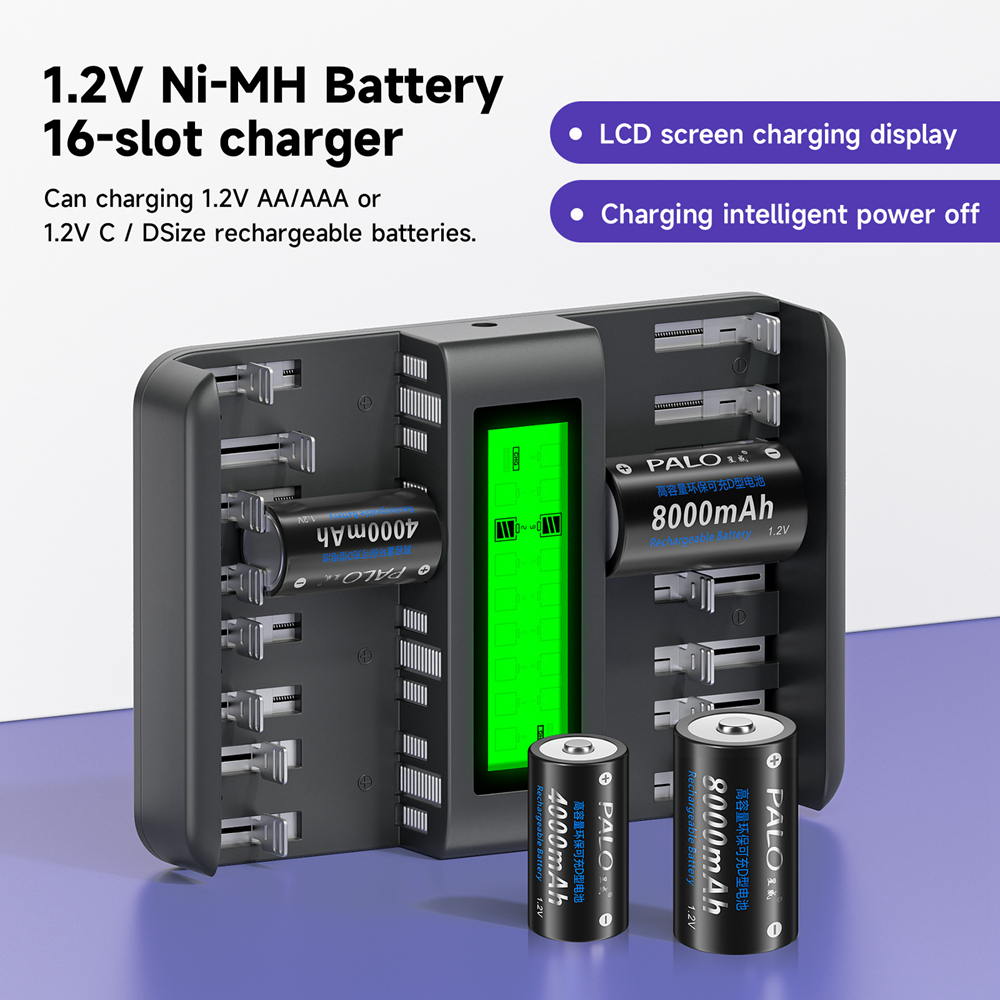 Batterie ricaricabili di dimensioni D LR20 Ni-mh 1.2V 8000mAh batteria con 16 fessura 1.2V AA AAA C D dimensioni Ni-mh Ni-CD caricabatteria